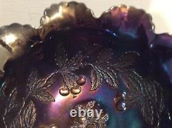 Vintage Dugan Glass Many Fruits Ruffled Purple Carnival Glass 12 Punch Bowl