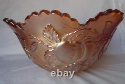 Vintage Dugan Marigold Iridescent Carnival Glass Punch Bowl, Many Fruits Pattern