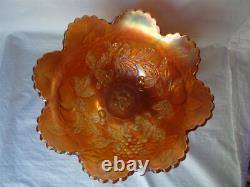 Vintage Dugan Marigold Iridescent Carnival Glass Punch Bowl, Many Fruits Pattern