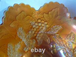 Vintage Dugan Marigold Iridescent Carnival Glass Punch Bowl, Many Fruits Pattern