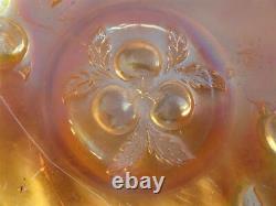 Vintage Dugan Marigold Iridescent Carnival Glass Punch Bowl, Many Fruits Pattern