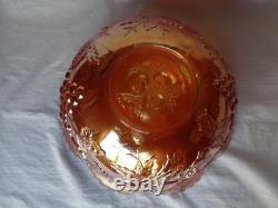Vintage Dugan Marigold Iridescent Carnival Glass Punch Bowl, Many Fruits Pattern