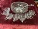 Vintage Duncan Miller Clear Bubble Glass Hobnail Punch Bowl & Ladle & 7 Cups MCM