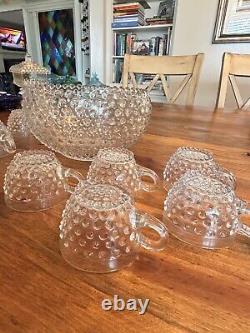 Vintage Duncan Miller Clear Bubble Glass Punch Bowl 11 Cups Discontinued