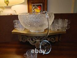 Vintage Duncan Miller Clear Bubble Glass Punch Bowl 12 Cups & Ladle Discontinued