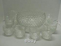 Vintage Duncan Miller Clear Bubble Glass Punch Bowl 12 Cups & Ladle Discontinued