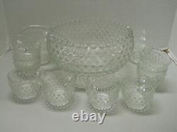 Vintage Duncan Miller Clear Bubble Glass Punch Bowl 12 Cups & Ladle Discontinued