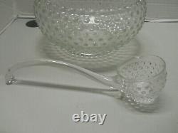 Vintage Duncan Miller Clear Bubble Glass Punch Bowl 12 Cups & Ladle Discontinued