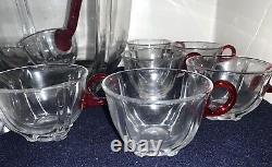 Vintage Duncan & Miller VENETIAN PUNCH BOWL with12 Red Handled CUPS and LADLE