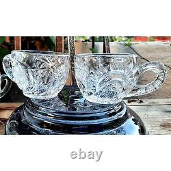 Vintage EAPG L E Smith Glass Pedestal Punch Bowl Set with Punch bowl cups Mixed
