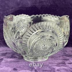 Vintage EAPG L. E. Smith Punch Bowl with 18 Cups Slewed Horseshoe Pin Wheel & Star