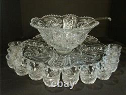 Vintage EAPG McKee Glass Punch Bowl Set with Underplate ca. 1905