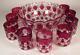 Vintage EAPG Ruby Stain Flash Cut to Clear Glass Punch Bowl & 9 Cups