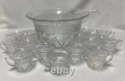 Vintage Elegant Glass Imperial Glass CAPE COD Punch Bowl Cups & Ladle Set