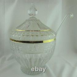 Vintage Exquisite Large Heavy Floral Pattern Crystal Lidded Punch Bowl & Ladle
