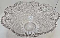 Vintage Extra Large Clear Carved Glass Crystal Punch Serving Bowl 16 Diameter