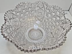 Vintage Extra Large Clear Carved Glass Crystal Punch Serving Bowl 16 Diameter