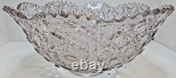 Vintage Extra Large Clear Carved Glass Crystal Punch Serving Bowl 16 Diameter
