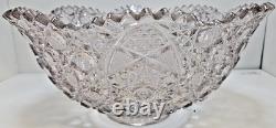 Vintage Extra Large Clear Carved Glass Crystal Punch Serving Bowl 16 Diameter