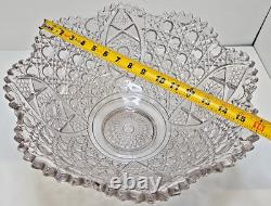 Vintage Extra Large Clear Carved Glass Crystal Punch Serving Bowl 16 Diameter