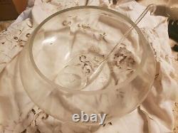 Vintage Extra Large Glass Punch Bowl Ladle 12 Cups