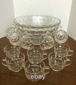 Vintage FEDERAL GLASS PUNCH BOWL SET ORIGINAL BOX 18 PIECES SET CLEAR GLASS