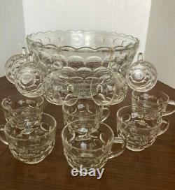 Vintage FEDERAL GLASS PUNCH BOWL SET ORIGINAL BOX 18 PIECES SET CLEAR GLASS