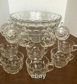 Vintage FEDERAL GLASS PUNCH BOWL SET ORIGINAL BOX 18 PIECES SET CLEAR GLASS