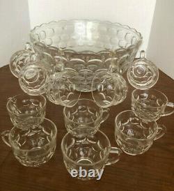 Vintage FEDERAL GLASS PUNCH BOWL SET ORIGINAL BOX 18 PIECES SET CLEAR GLASS