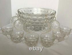 Vintage FEDERAL GLASS PUNCH BOWL SET ORIGINAL BOX 18 PIECES SET CLEAR GLASS