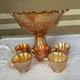 Vintage FENTON Carnival Glass ORANGE TREE Punch Bowl with Base & 6 Cups MARIGOLD