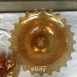 Vintage FENTON Carnival Glass ORANGE TREE Punch Bowl with Base & 6 Cups MARIGOLD