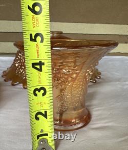 Vintage FENTON Carnival Glass ORANGE TREE Punch Bowl with Base & 6 Cups MARIGOLD