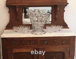 Vintage FOSTORIA COIN CRYSTAL PUNCH BOWL-14 1/2, BASE-9 1/4 & 12 CUPS-3 3/8