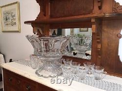 Vintage FOSTORIA COIN CRYSTAL PUNCH BOWL-14 1/2, BASE-9 1/4 & 12 CUPS-3 3/8