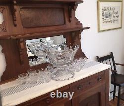 Vintage FOSTORIA COIN CRYSTAL PUNCH BOWL-14 1/2, BASE-9 1/4 & 12 CUPS-3 3/8