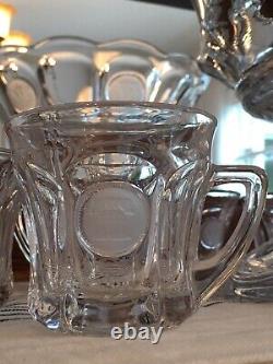 Vintage FOSTORIA COIN CRYSTAL PUNCH BOWL-14 1/2, BASE-9 1/4 & 12 CUPS-3 3/8