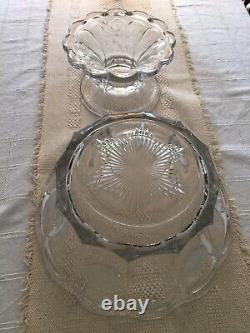 Vintage FOSTORIA COIN CRYSTAL PUNCH BOWL-14 1/2, BASE-9 1/4 & 12 CUPS-3 3/8