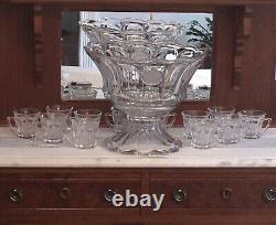 Vintage FOSTORIA COIN CRYSTAL PUNCH BOWL-14 1/2, BASE-9 1/4 & 12 CUPS-3 3/8