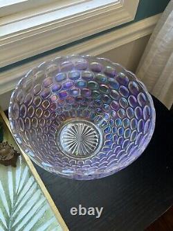 Vintage Federal Glass Iridescent Rainbow Hued Thumbprint Punch Bowl Set