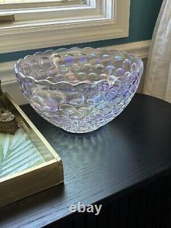 Vintage Federal Glass Iridescent Rainbow Hued Thumbprint Punch Bowl Set