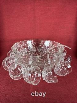 Vintage Federal Glass Jubilee Punch Bowl Set (12 Cups and Serving Bowl) Ladle