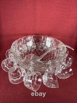 Vintage Federal Glass Jubilee Punch Bowl Set (12 Cups and Serving Bowl) Ladle