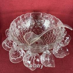 Vintage Federal Glass Jubilee Punch Bowl Set (12 Cups and Serving Bowl) Ladle