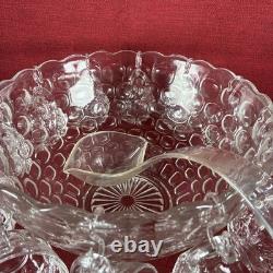 Vintage Federal Glass Jubilee Punch Bowl Set (12 Cups and Serving Bowl) Ladle