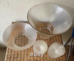 Vintage Federal Glass Norse Fine Ribbed Prismatic Punch Bowl (2 Bowls) & 6 Glass