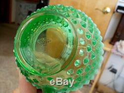 Vintage Fenton Green Opalescent Hobnail Punch Bowl Base & 12 Cups #114 Of 500