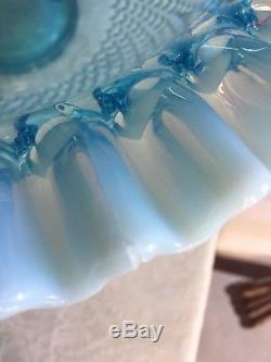 Vintage Fenton Hobnail Aqua Blue Opalescent Punch Set, Bowl + Stand + 12 glasses
