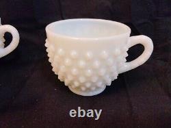 Vintage Fenton Hobnail Milk Glass Punch Bowl 12 Cups Ladle Set EXCELLENT