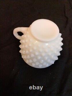 Vintage Fenton Hobnail Milk Glass Punch Bowl 12 Cups Ladle Set EXCELLENT